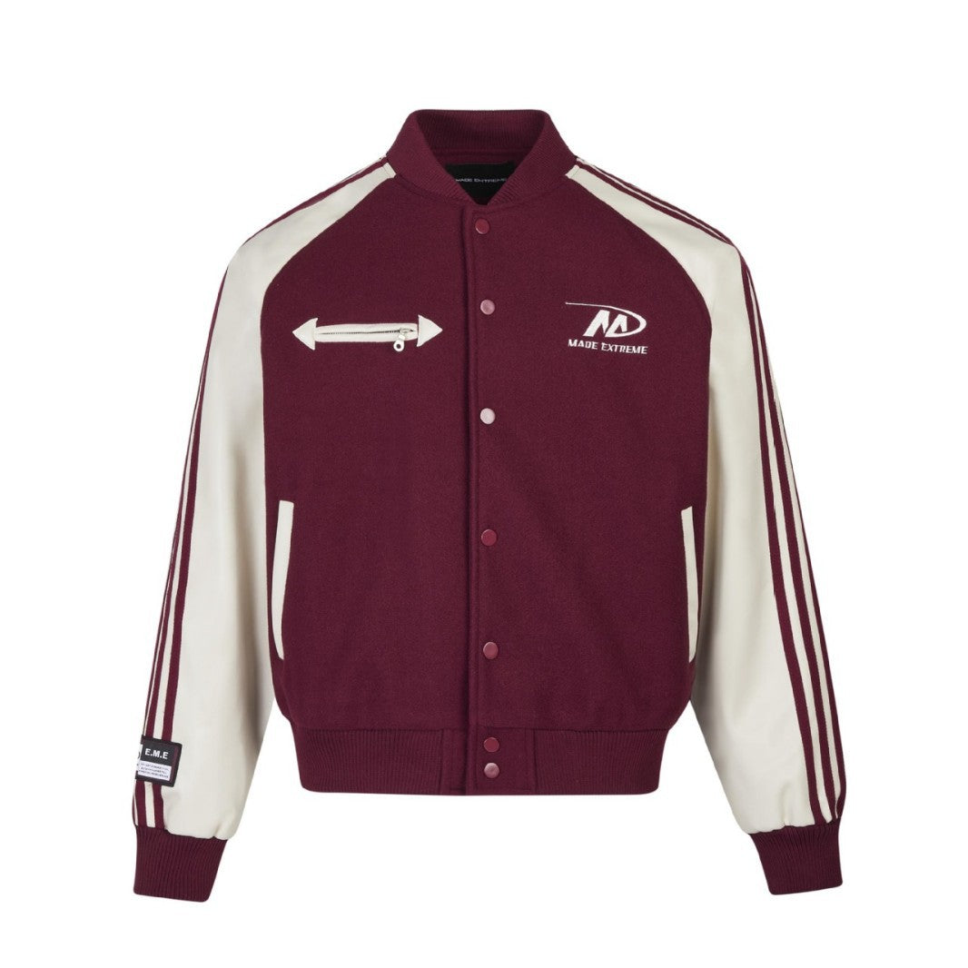 Color Block PU Leather Sleeve Street Jacket Baseball Coat for Men and Women