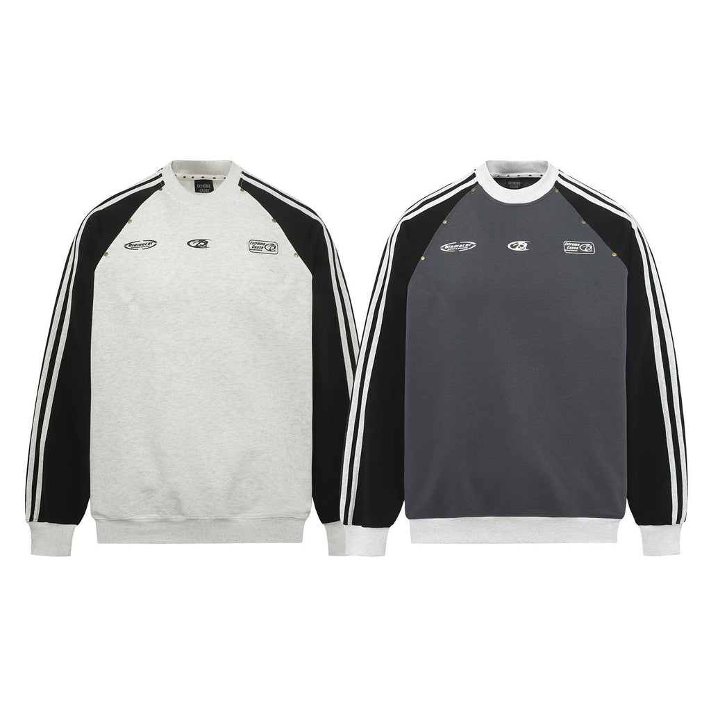 Ribbon splicing striped hoodie for men and women