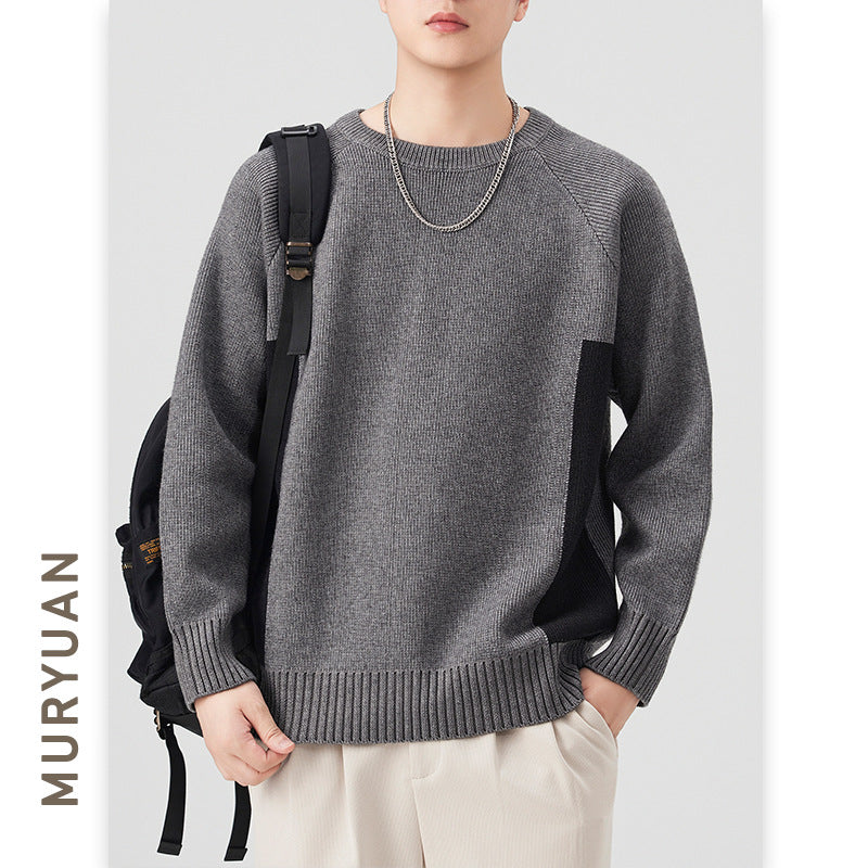 Knit Sweater Retro Raglan Sleeve Crewneck Sweater