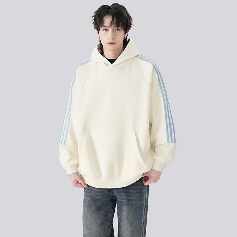 Three Stripes Hooded Sweatshirt Men  Vintage Streetwear Casual Loose Outerwear
