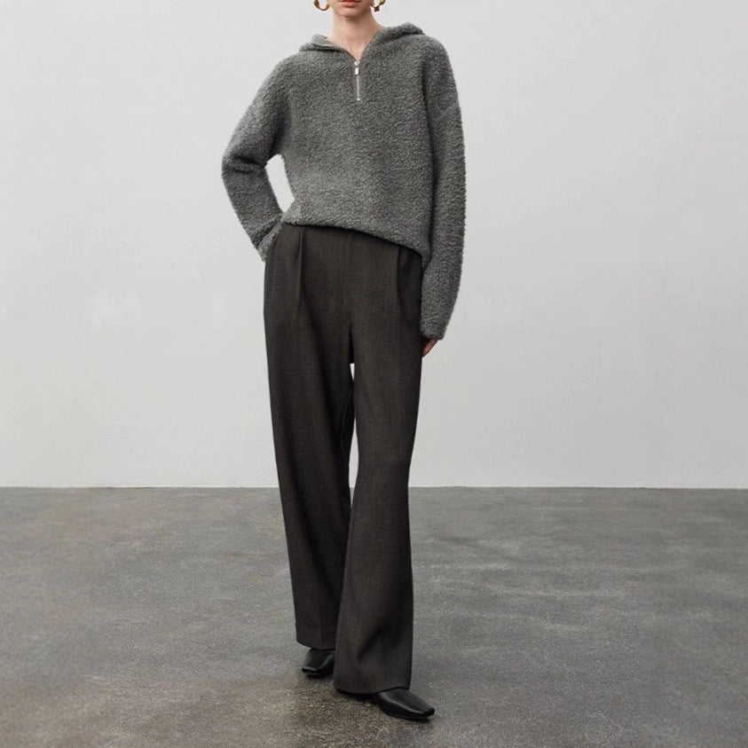 Knitwear Loose Hooded Half-Zip Sweater Coat