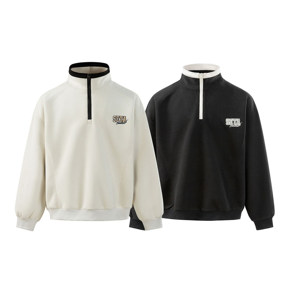 Letter Embroidery Half-Zip Hooded Sweatshirt for Men