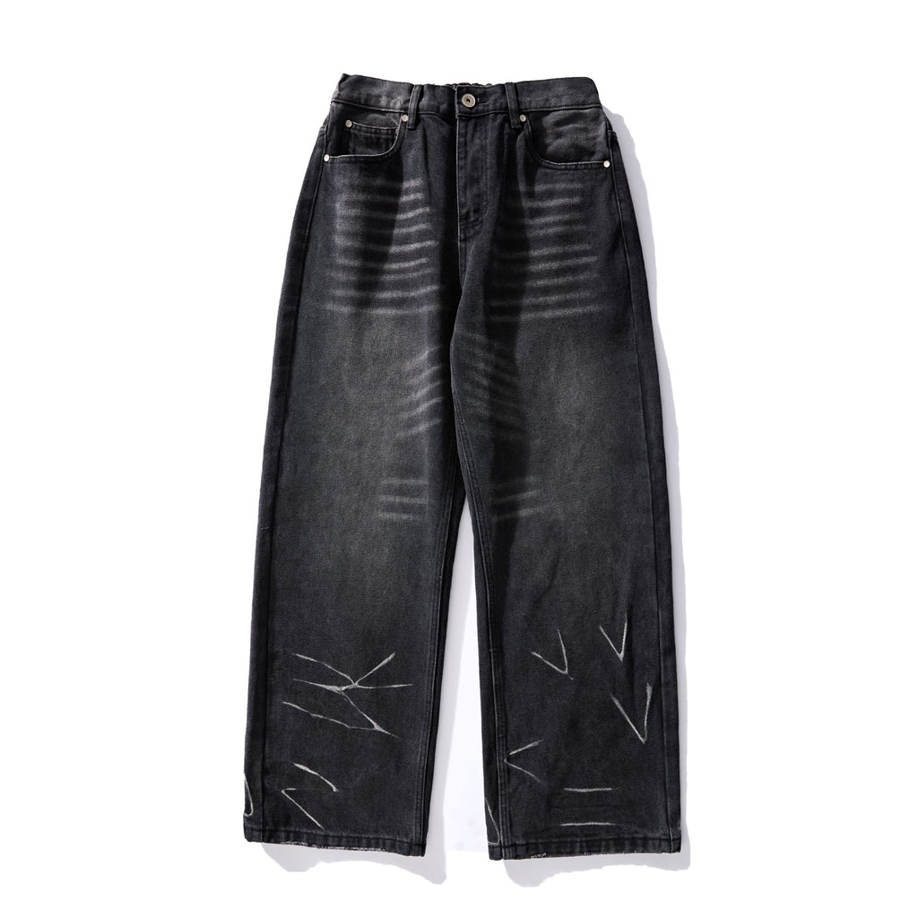Washed Distressed Loose Straight Leg Jeans for Men