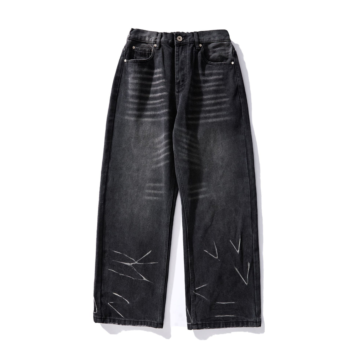 Washed Distressed Loose Straight Leg Jeans for Men