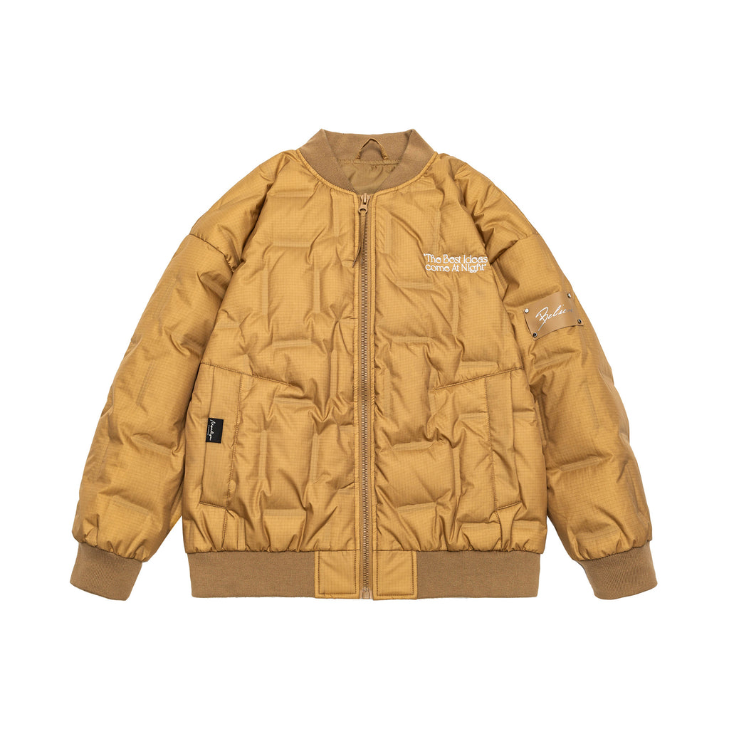 Bomber Neck Down Jacket Men Embroidered Quilted Soft Shell Warm Outerwear