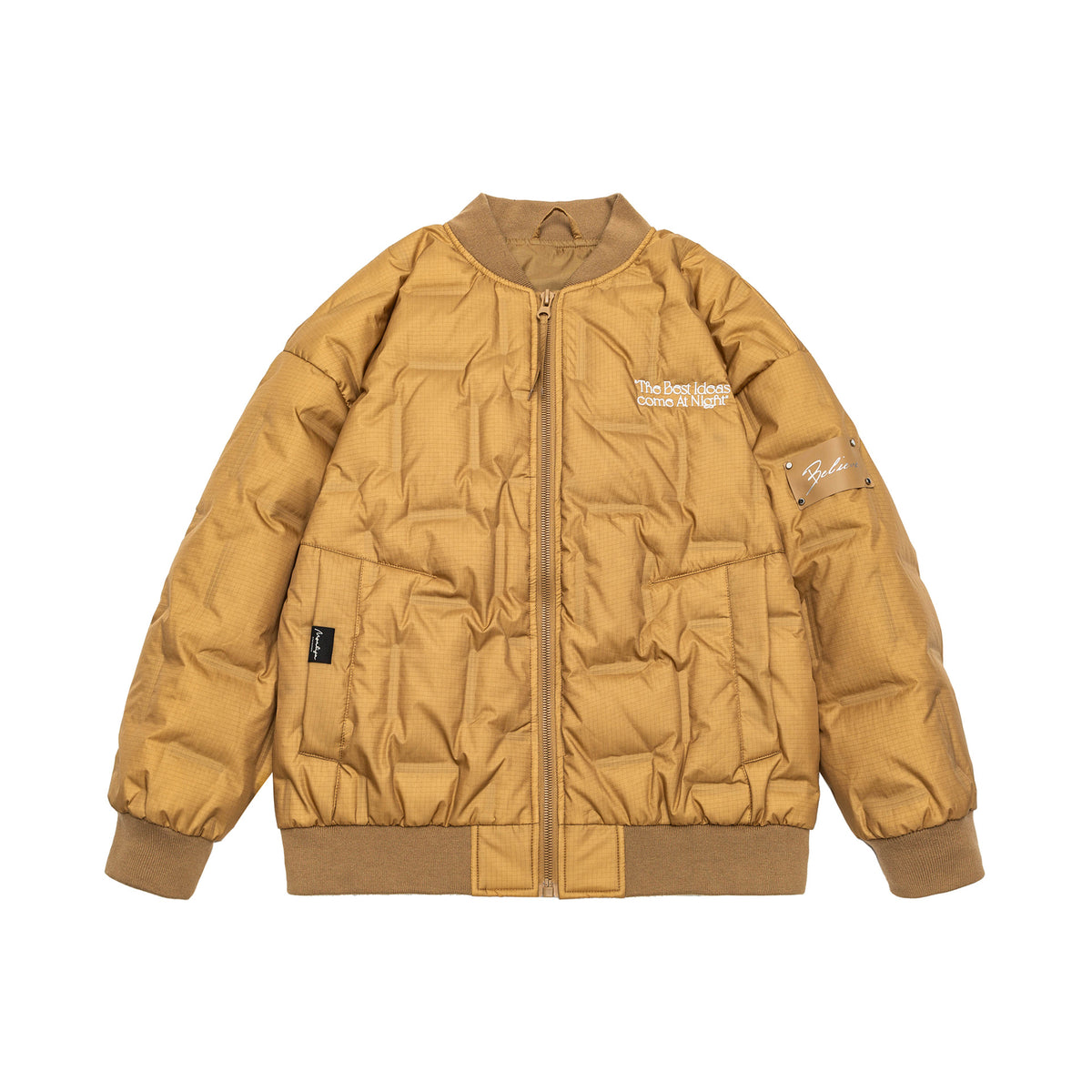 Bomber Neck Down Jacket Men Embroidered Quilted Soft Shell Warm Outerwear