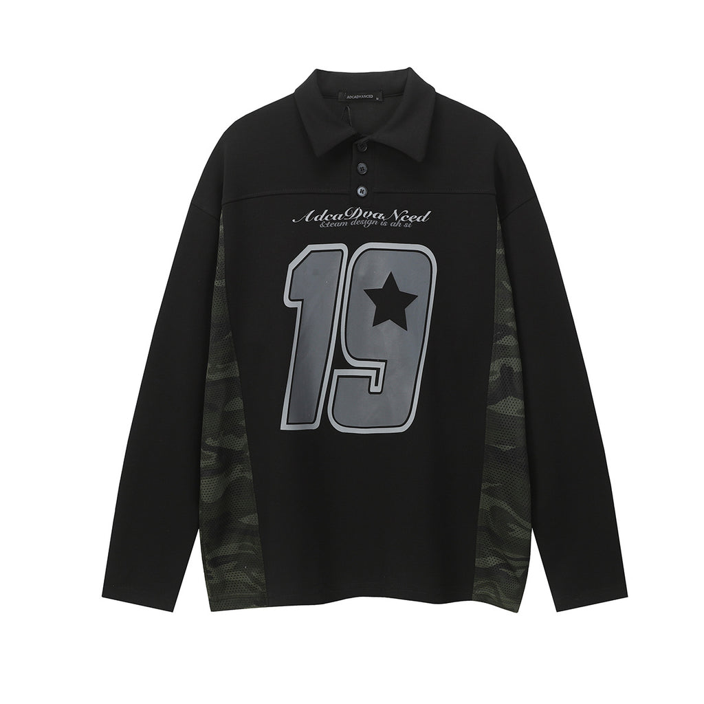 Sportswear camouflage patchwork POLO lapel sweatshirt for men