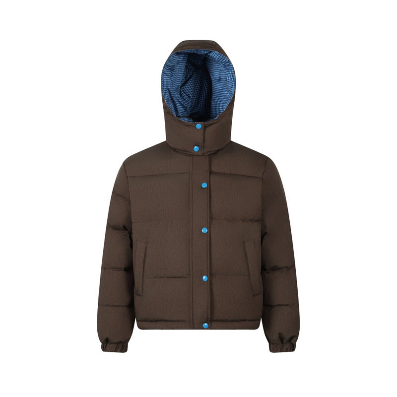 Style Double-Sided Wear Plaid Splicing Oversized Puffer Jacket Winter Fleece Lined Thick Hooded Warm Coat