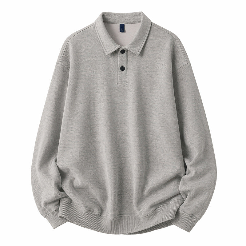 Men's  Premium Solid Color Polo Collar Loose Casual Pullover