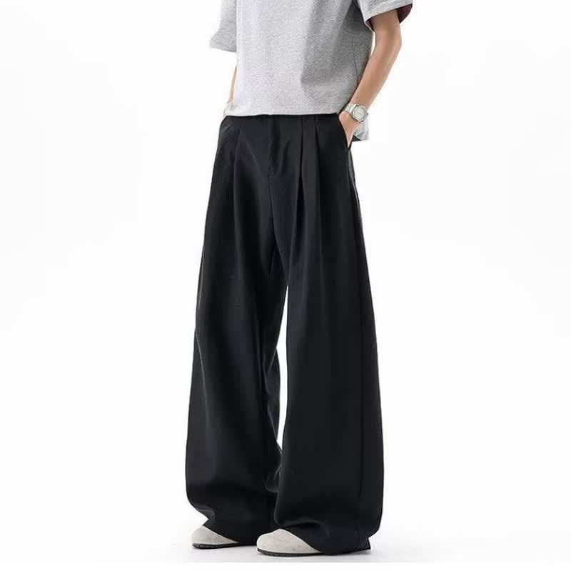 Linen-Like Wrinkled Wide-Leg Trousers for Men