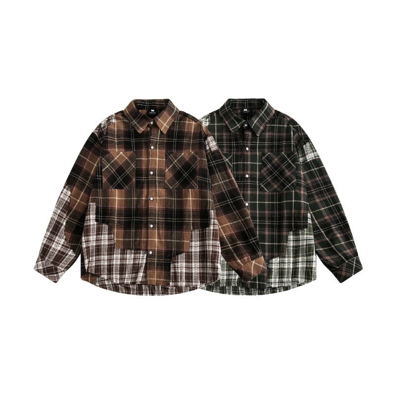 Splicing plaid shirt for men
