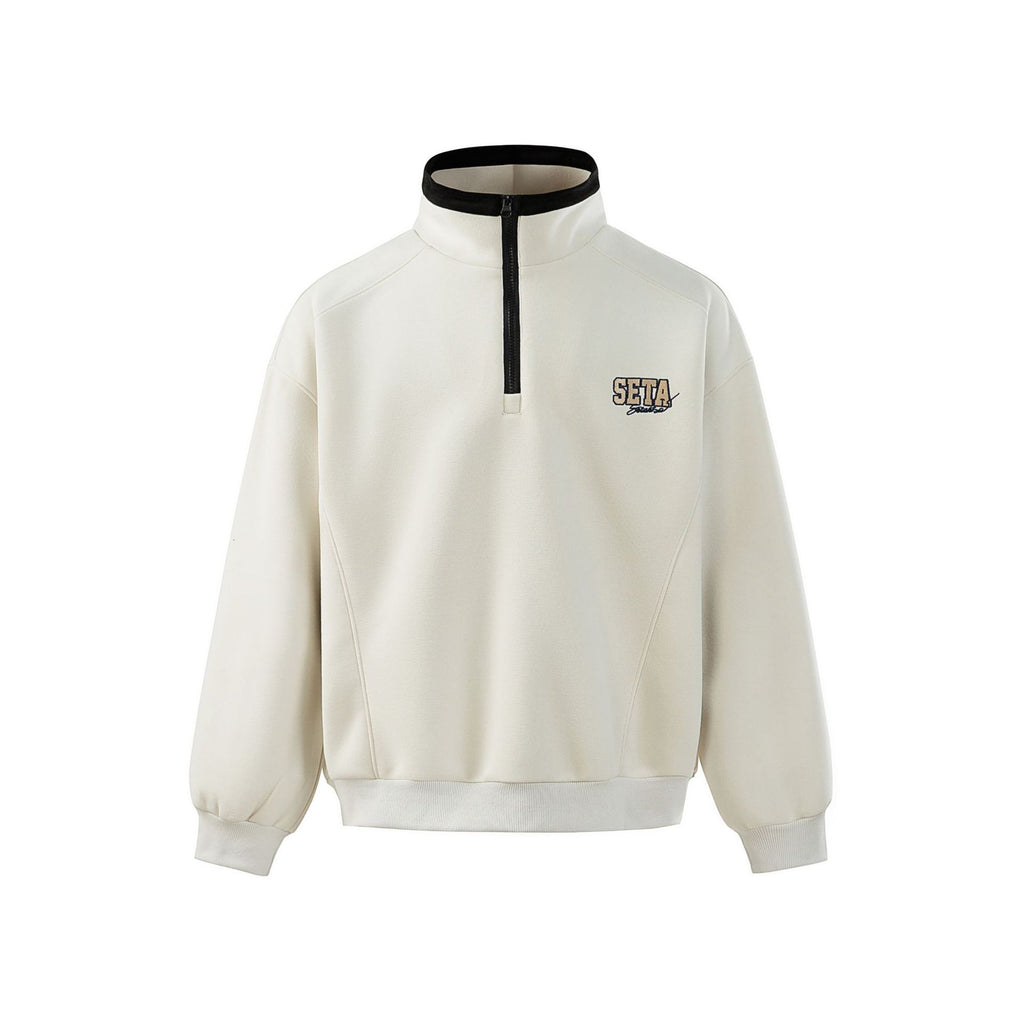 Letter Embroidery Half-Zip Hooded Sweatshirt for Men