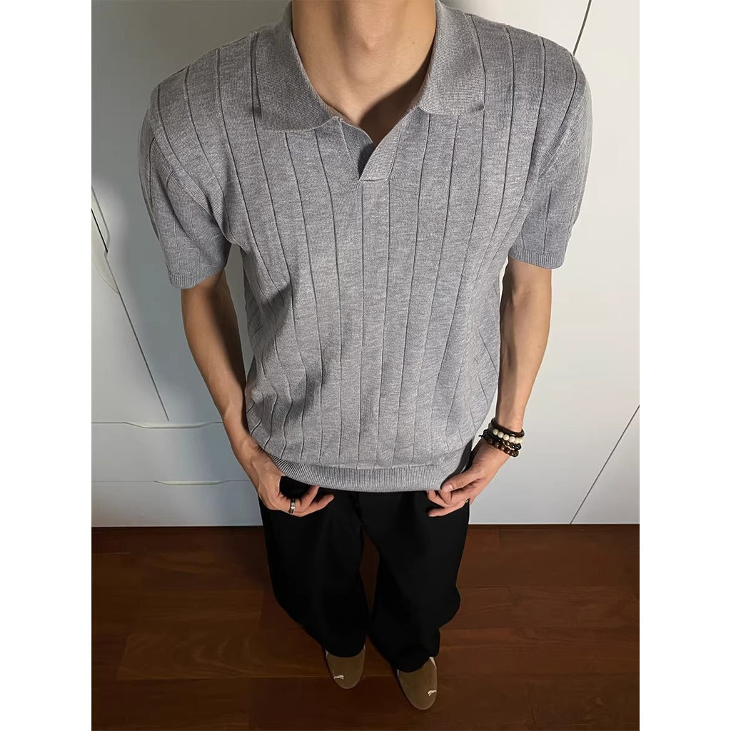Casual Knit Short Sleeve Polo Shirt Men