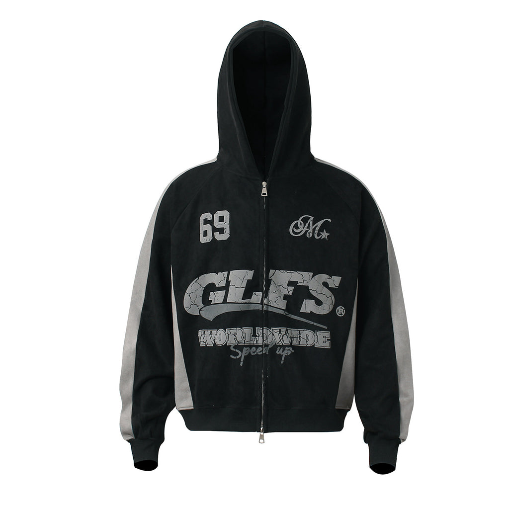 Suede zipper hoodie for men
