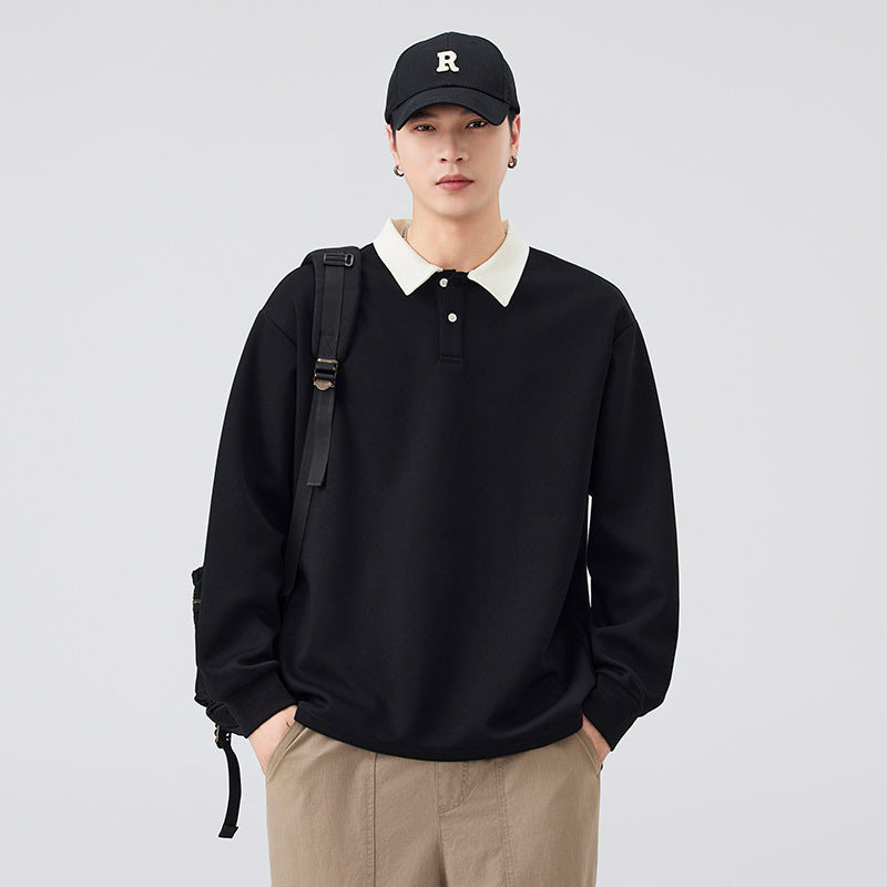 Men's  Retro Faux Two-Piece Polo Hoodie, Relaxed Fit Long Sleeve Casual Top