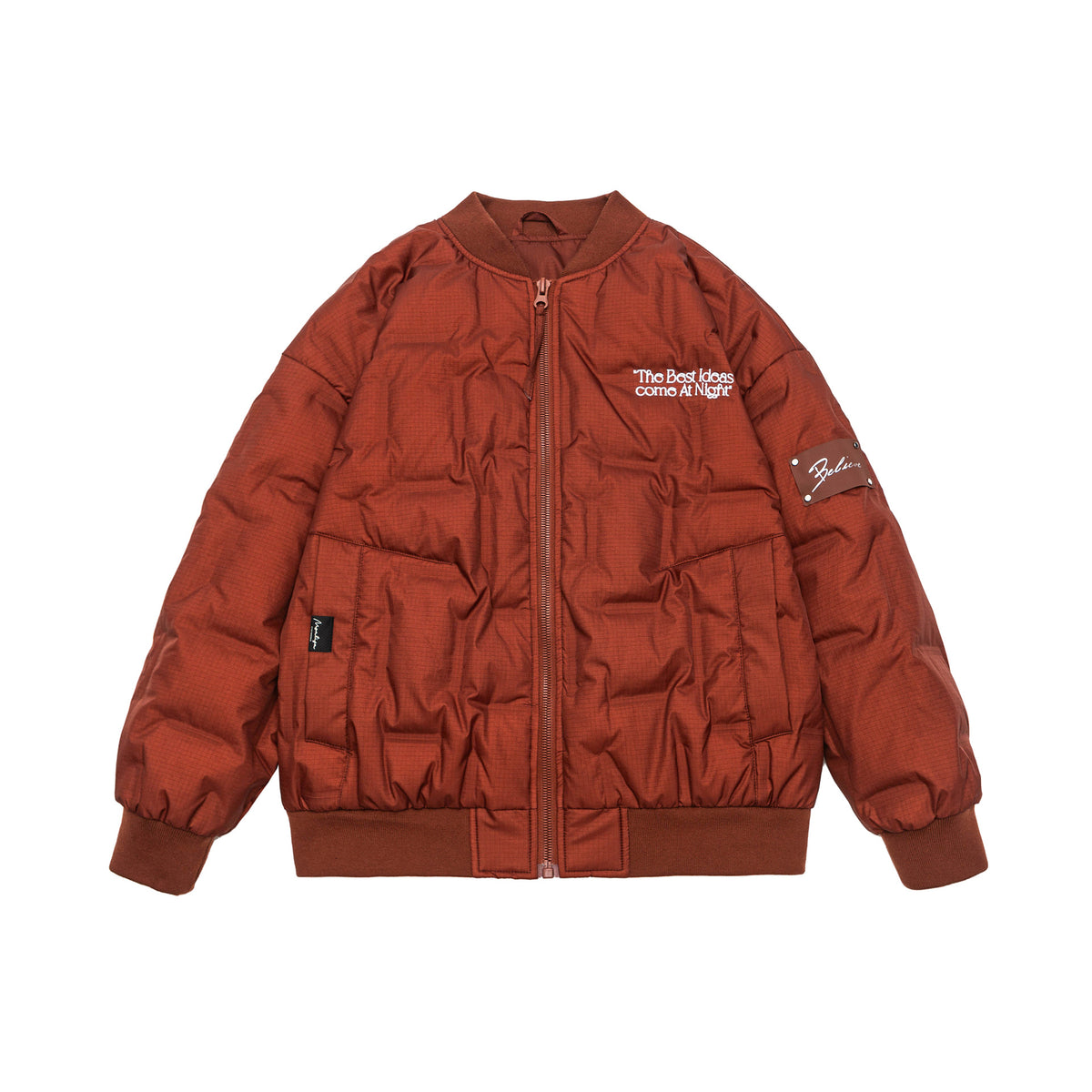 Bomber Neck Down Jacket Men Embroidered Quilted Soft Shell Warm Outerwear