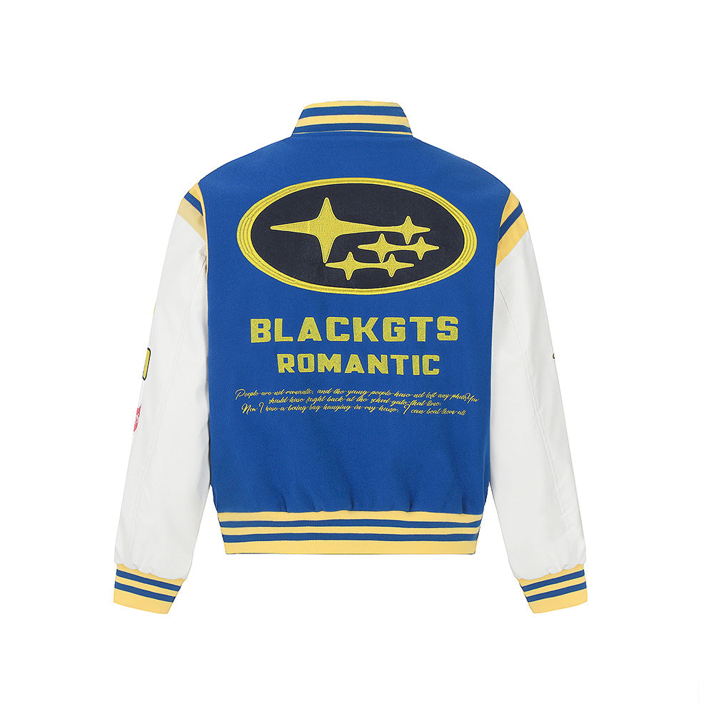 Embroidered letter baseball jacket