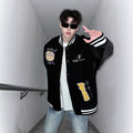 Letter Embroidery Baseball Cotton Jacket Men Winter PU Leather Sleeve Patchwork High Street Cool Aviator Cotton Coat