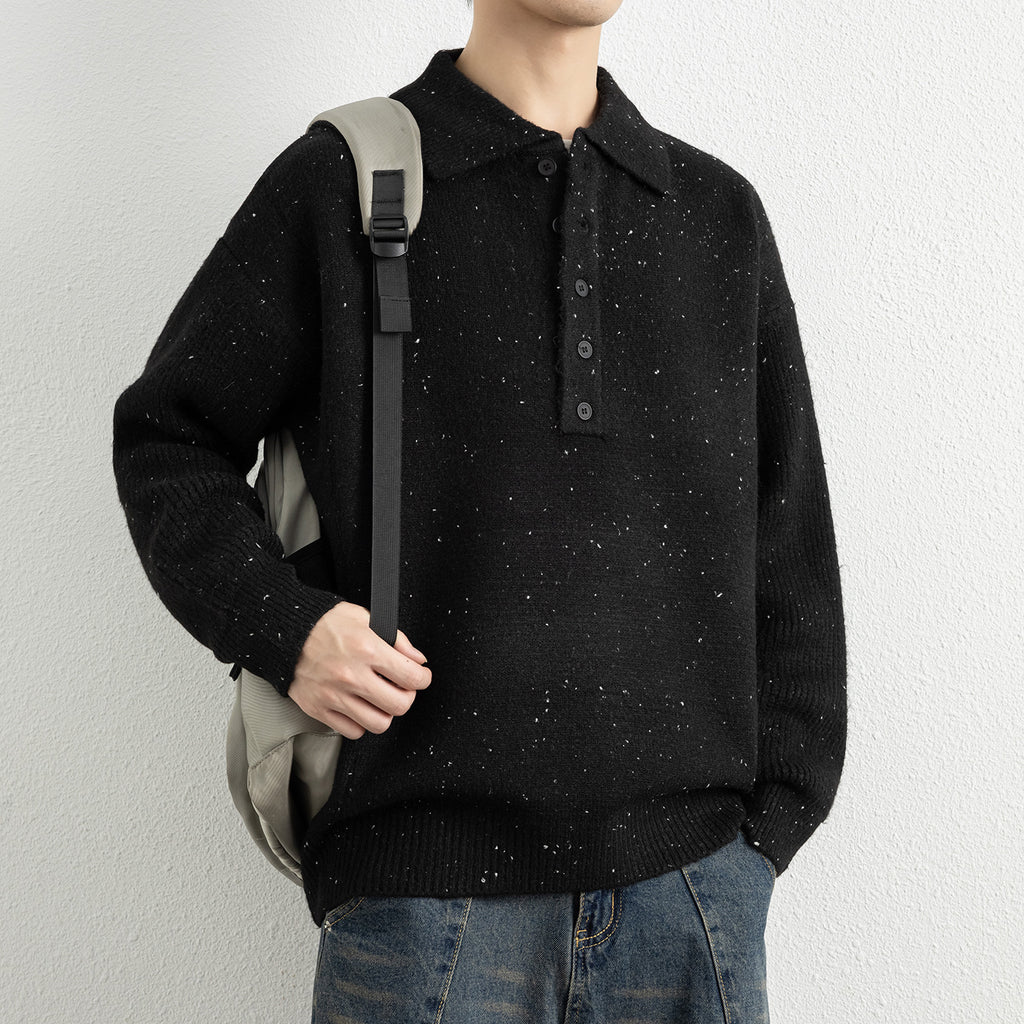 Men's  Lapel Collar Loose Knit Sweater