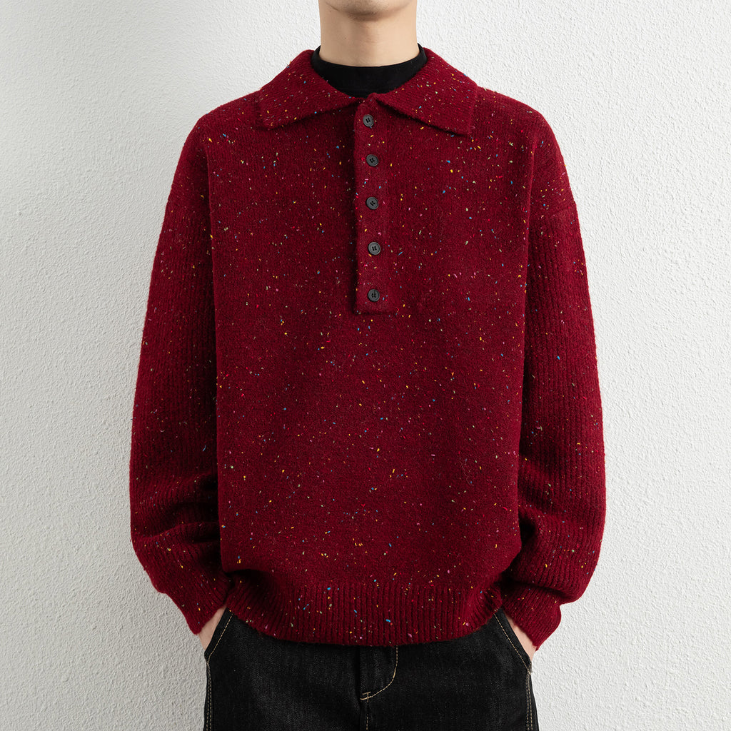 Men's  Lapel Collar Loose Knit Sweater