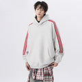 Three Stripes Hooded Sweatshirt Men  Vintage Streetwear Casual Loose Outerwear