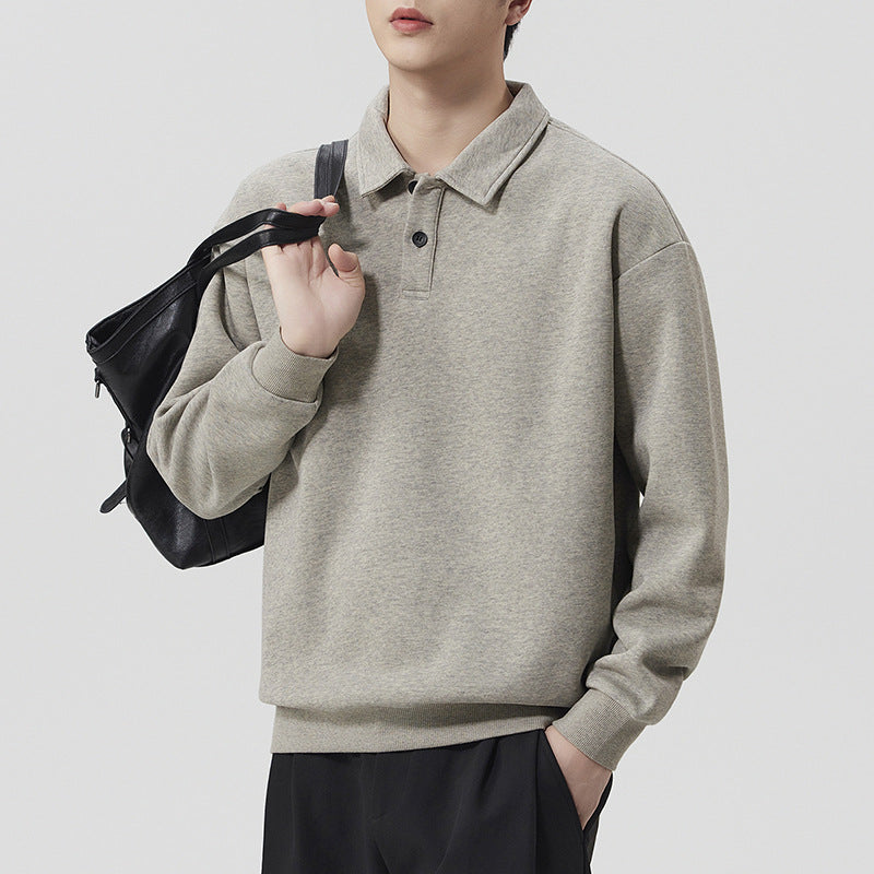 Men's  Premium Solid Color Polo Collar Loose Casual Pullover