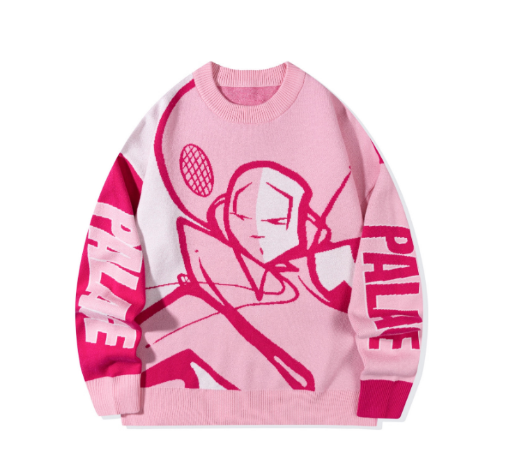 Round neck anime jacquard sweater for men