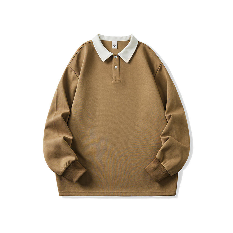 Men's  Retro Faux Two-Piece Polo Hoodie, Relaxed Fit Long Sleeve Casual Top