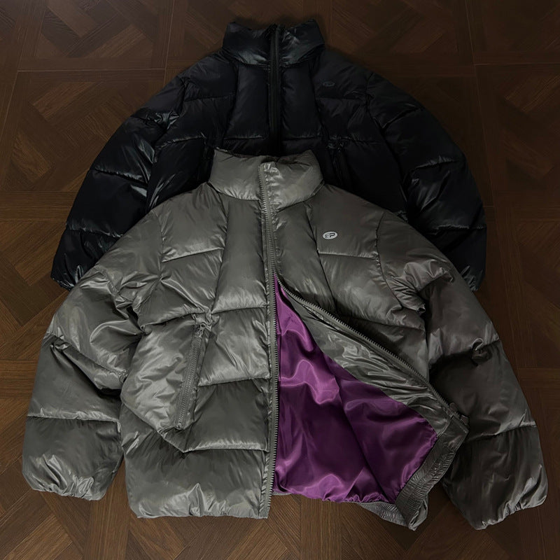 Mountain Style Outdoor Puffer Jacket Trendy Loose Stand Collar Warm Thick Cotton Coat for Couples, Versatile Design