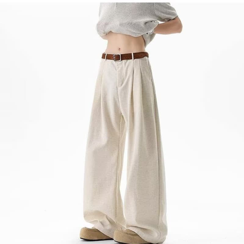 Linen-Like Wrinkled Wide-Leg Trousers for Men