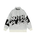 Half zip stand up collar sweater with letters loose knit sweater