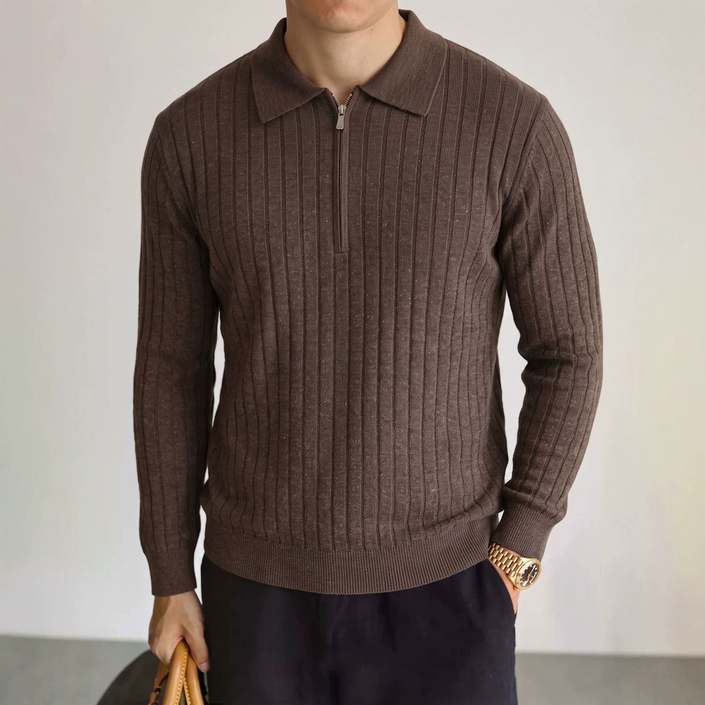 Half zip lapel long sleeved sweater for men