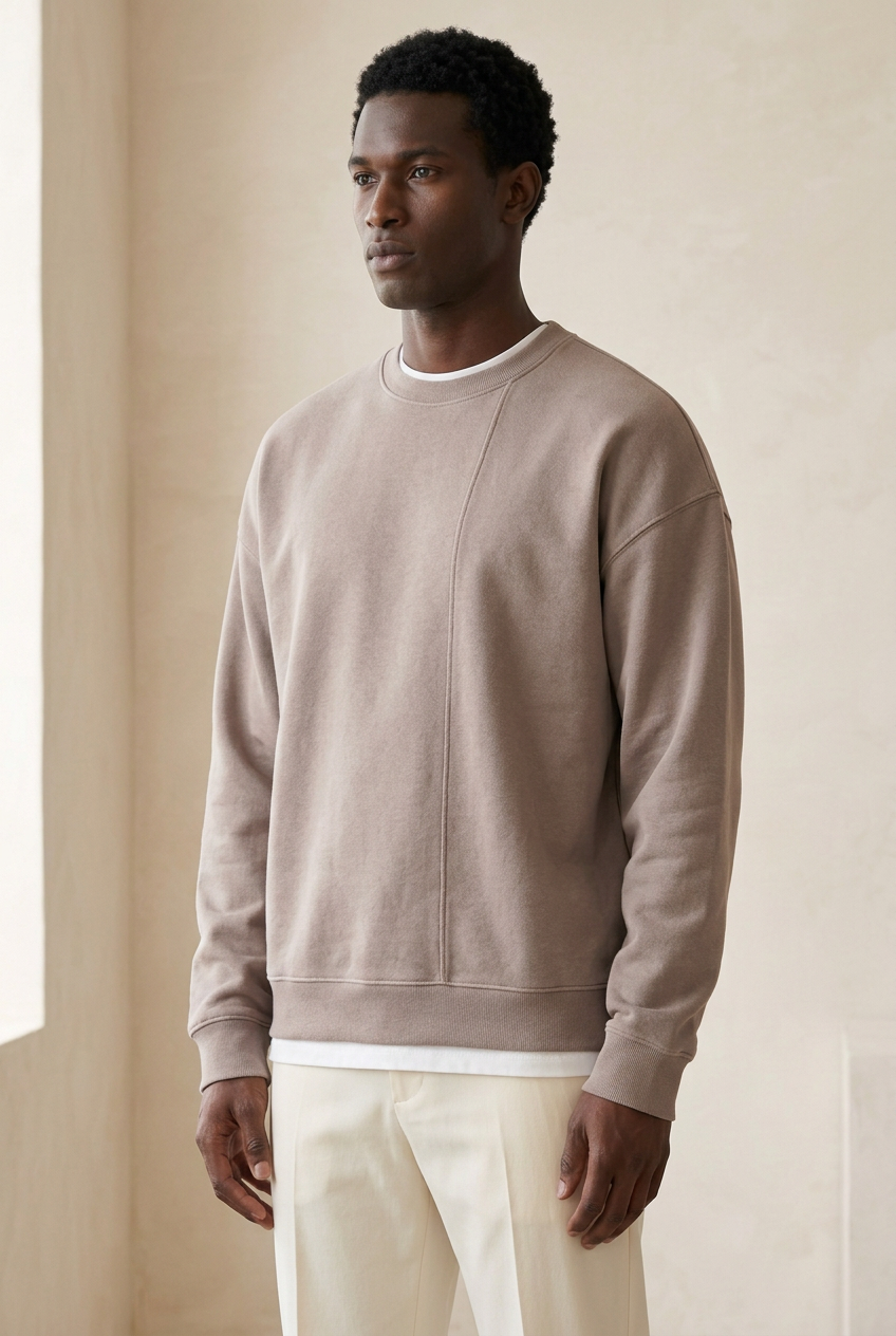 Taupekleurige sweater met handen laag